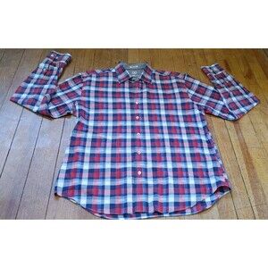 BUGATCHI UOMO Shirt Large Burgundy Plaid Flip Cuff Button Up Long Sleeve Men's M